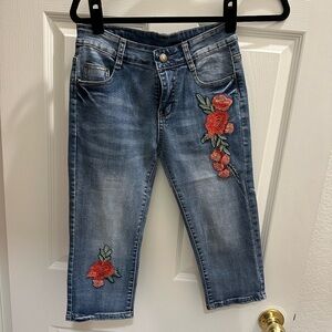Embroidered Capri Blue Jeans for Women 28”waist, Small/Medium